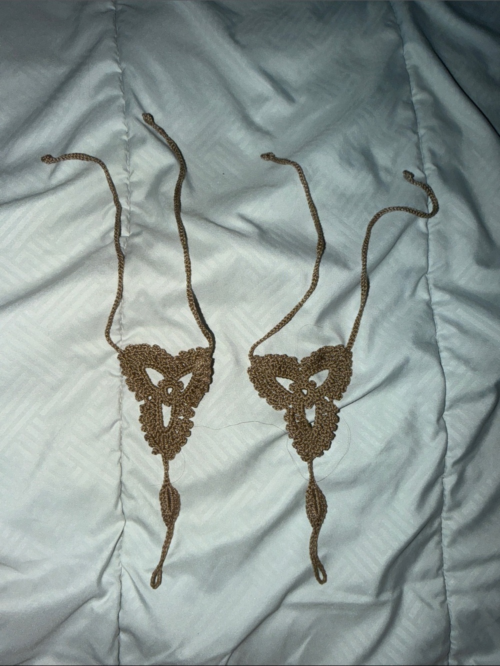 Delicate Crochet Triangle barefoot sandals - Brown